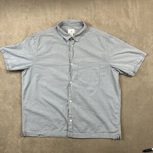H&M Shirt XL Mens Blue Cotton Linen Short Sleeve Button Up Regular Fit BP-15